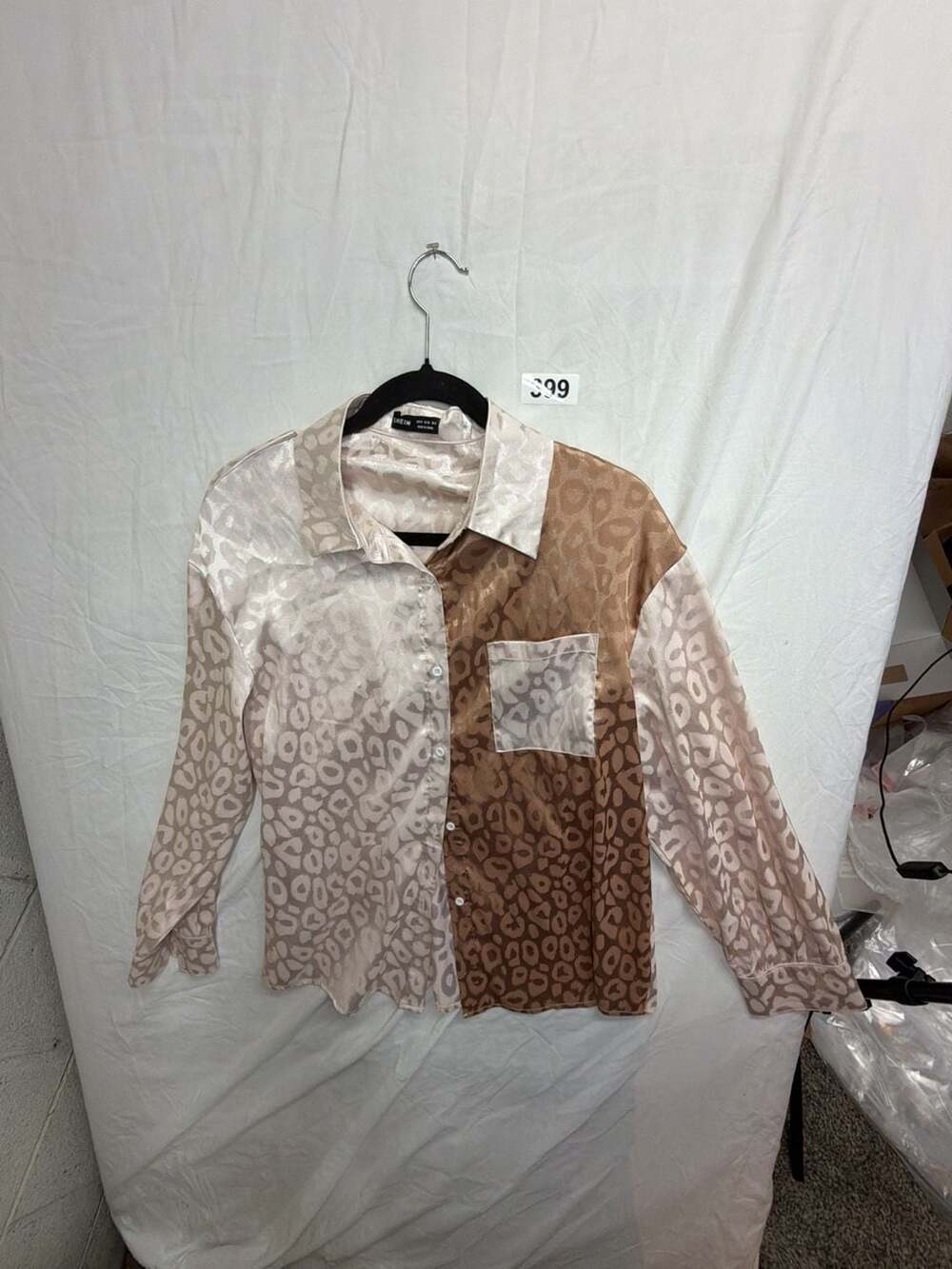 SHEIN Womens Multicolor Leopard Print Long Sleeve Button Up Top Size Medium